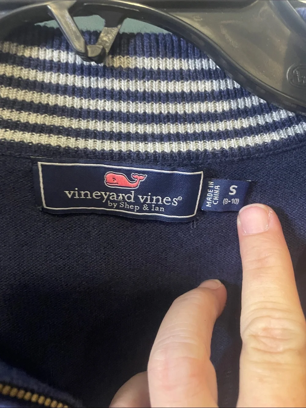 Vineyard Vines boys Navy Half-Zip Sweater with Leather Pull